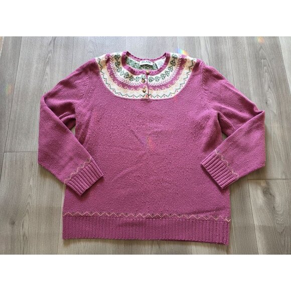 Blair Womens Nordic Knit Cardigan Sweater M Purple Wool Blend - Picture 4 of 8